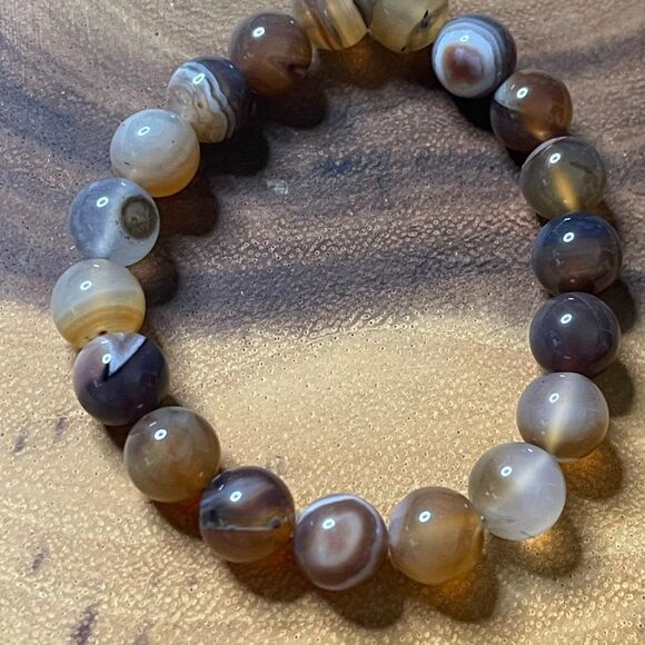 Botswana Agate beaded 10mm beads stretch bracelet striped natural dendrites dend - Picture 2 of 11